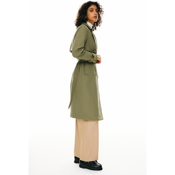 Women's Green Length Double Breasted Trench Coat Lapel Jacket With Belt - Picture 6 of 8